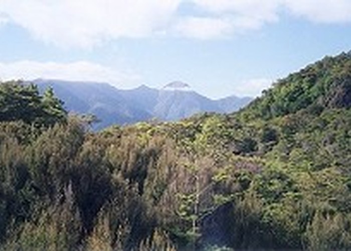 The view from the porch of Rocks Hut. Mount Richmond is the peak to the right of centre