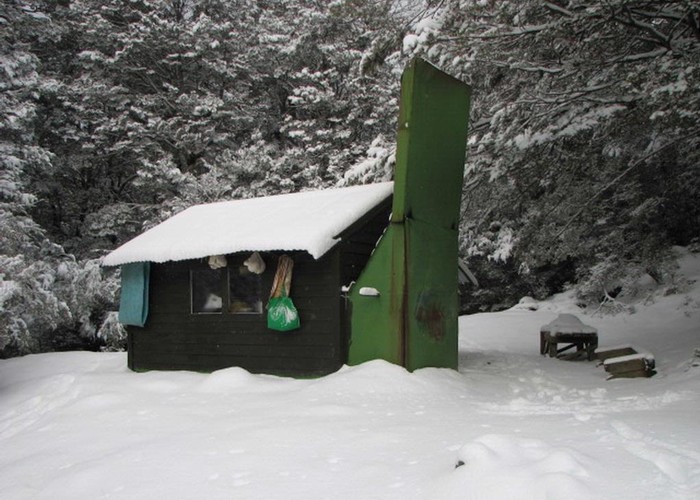 Slip Flat Hut in the snow