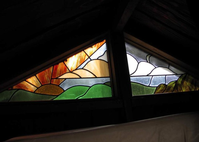 The famous stain glass window at Rogers Hut