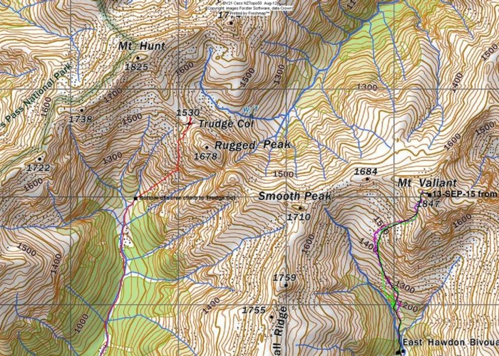 Routes to Trudge Col, Mt Valiant