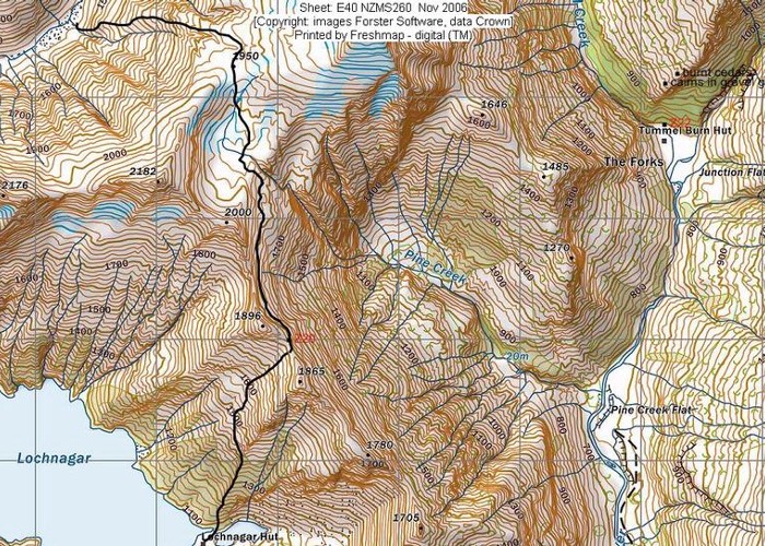 route from Snowy Creek to Lochnagar via Shotover Saddle