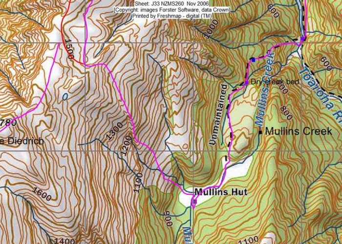Route to Jumble Tops from Mullins Hut